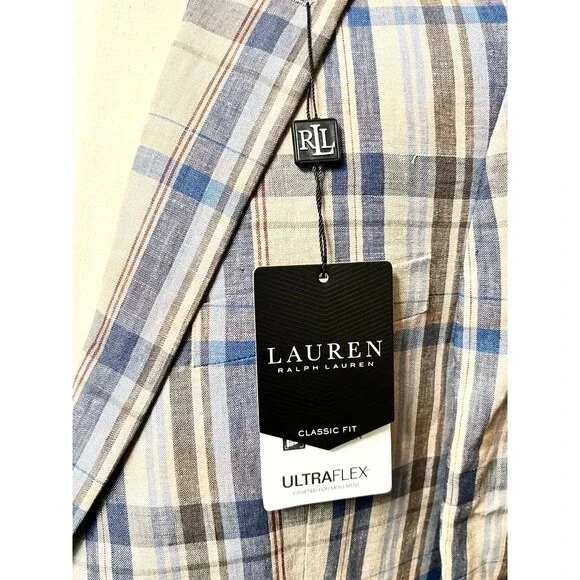NWT $295 RALPH LAUREN Mens 40R Suit Blazer Sport Jacket LINEN Lassiter Plaid Tan